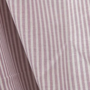 Wide linen cotton fabric in white and lilac stripes close up detail