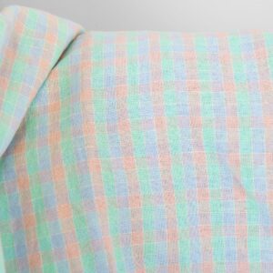 Lin-bomullsstoff med lyse pastellruter, vasket 11 Lin-bomullsstoff med lyse pastellruter, vasket