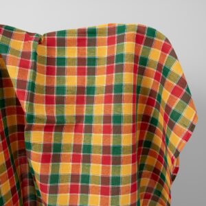 Yellow, green and red checked linen cotton fabric