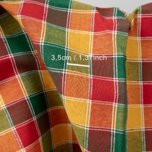 Yellow, green and red checked linen cotton fabric with measurements