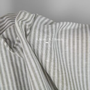 Linen blend grey striped fabric with measurements