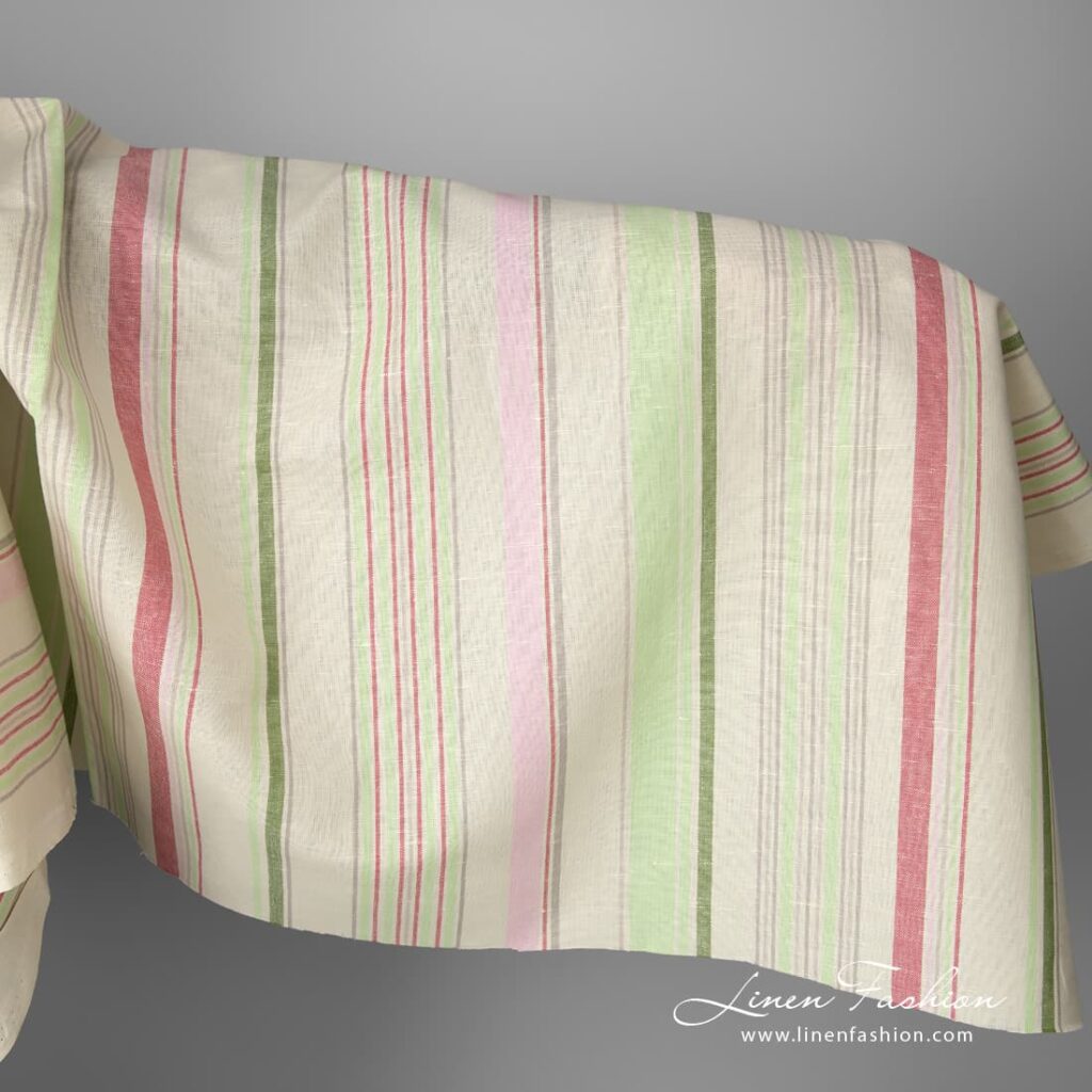 Linen cotton fabric in multicolored stripes
