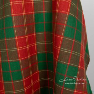 Lin-bomullsstoff i røde og grønne ruter