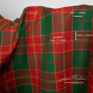 Lin-bomullsstoff i røde og grønne ruter