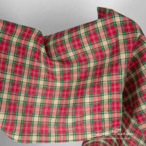 Linen cotton fabric with beige and red checks