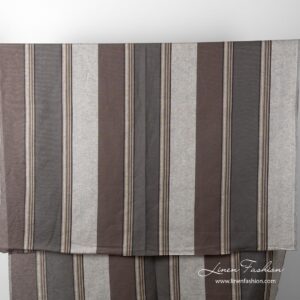 Full view of brown & grey striped linen cotton fabric