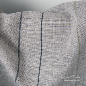 Grey variegated linen cotton fabric with black stripes