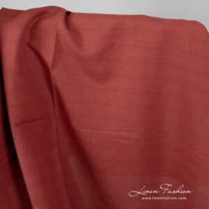 Striped red linen cotton fabric.
