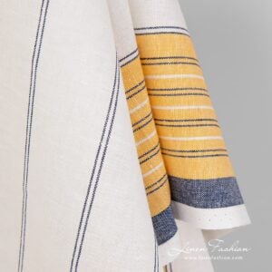 Yellow blue striped fabric.