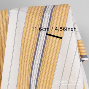 White blue yellow striped fabric.
