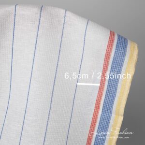 Linen cotton fabric white waffle with yellow red stripes with measurements