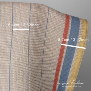 Linen cotton fabric sand waffle with yellow red stripes with measurements
