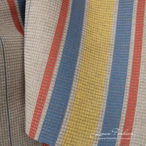 Linen cotton fabric sand waffle with yellow red stripes product photo