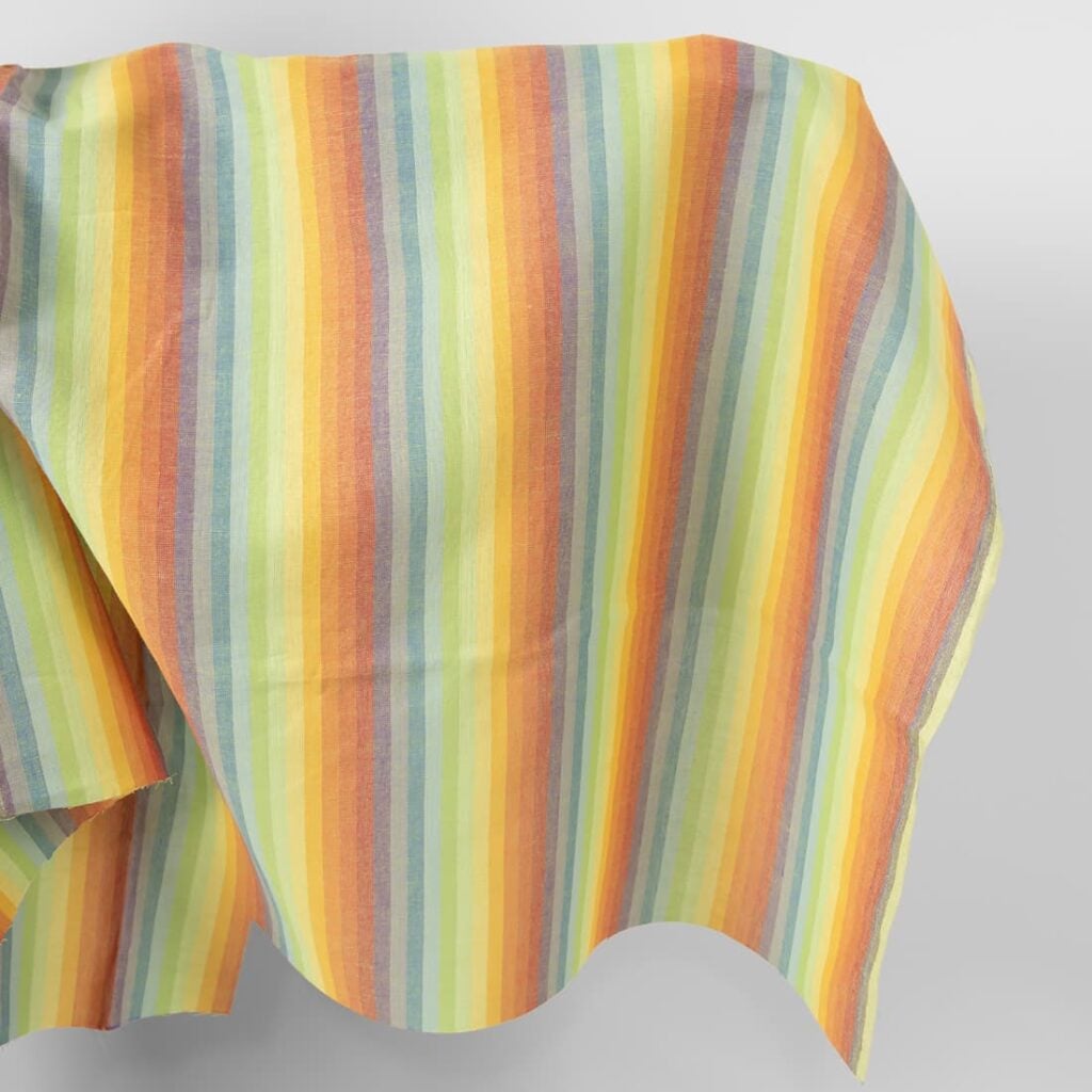 Linen cotton fabric in rainbow colour stripes