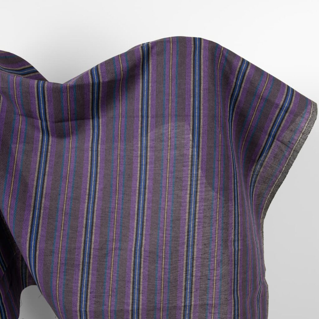 Linen cotton fabric in different shade violet stripes