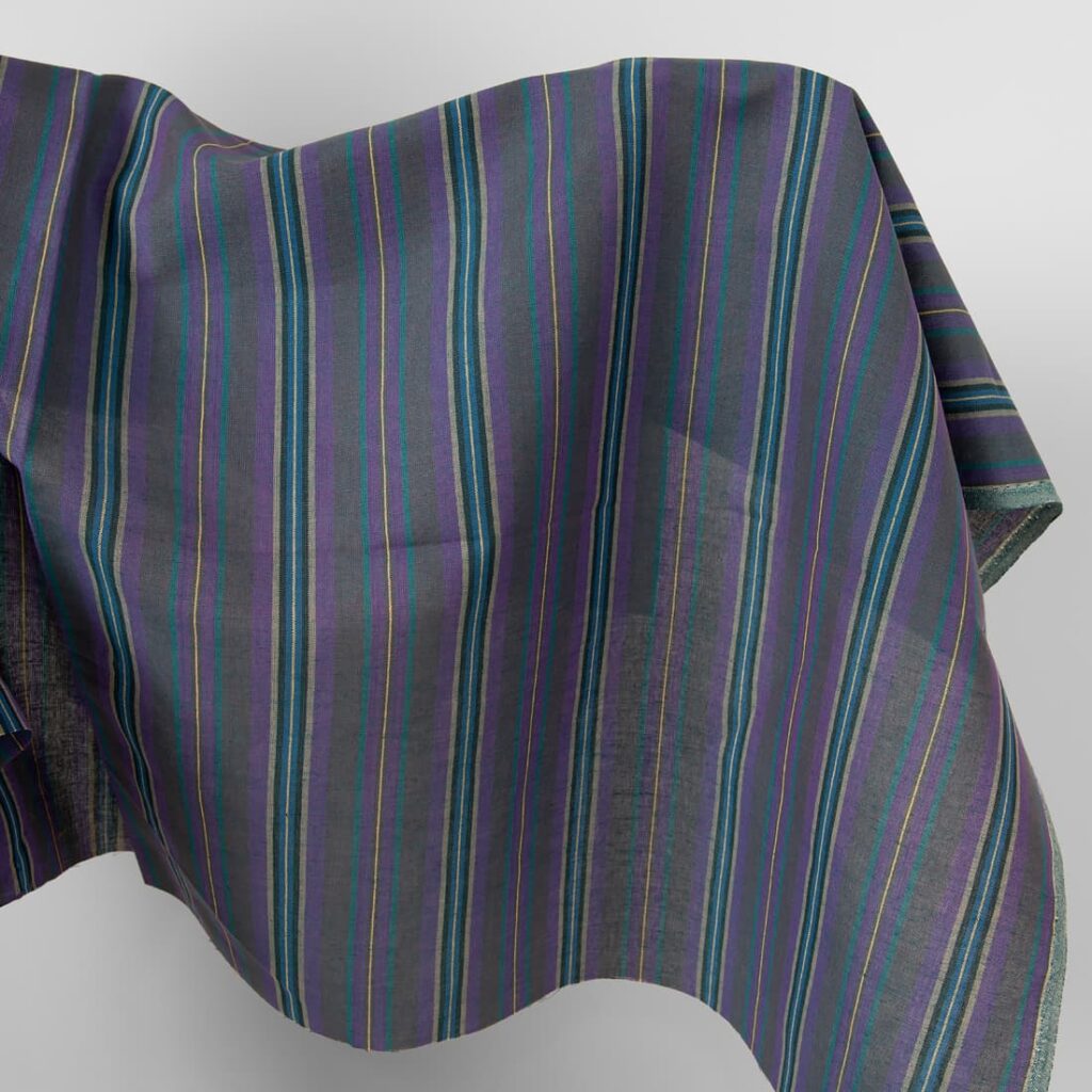 Linen cotton fabric in violet and blue stripes