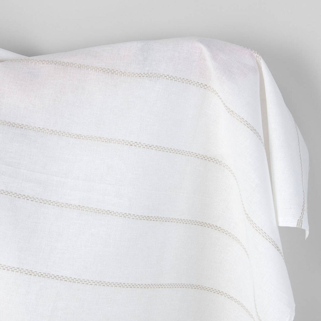 Linen cotton fabric white with natural dashed stripes