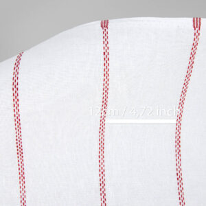 Linen cotton fabric white with red dashed stripes, with measurements