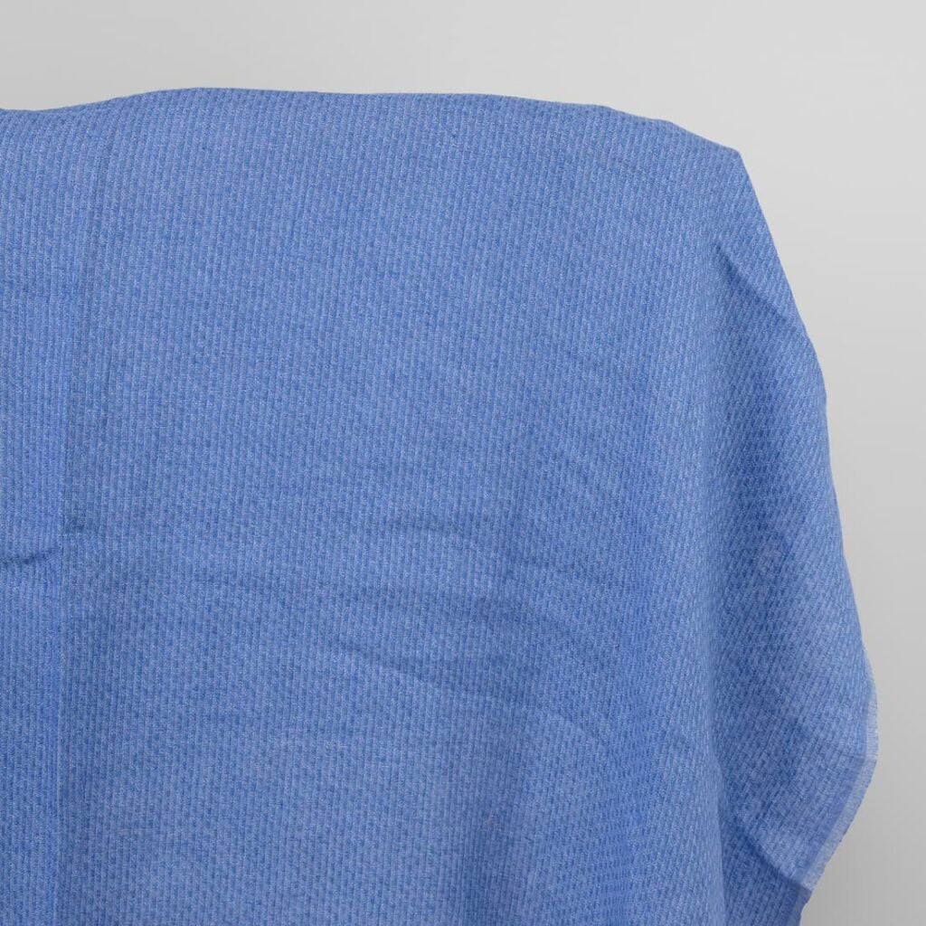 Blue striated washed linen fabric