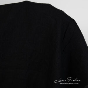 Washed linen fabric black colour close up detail