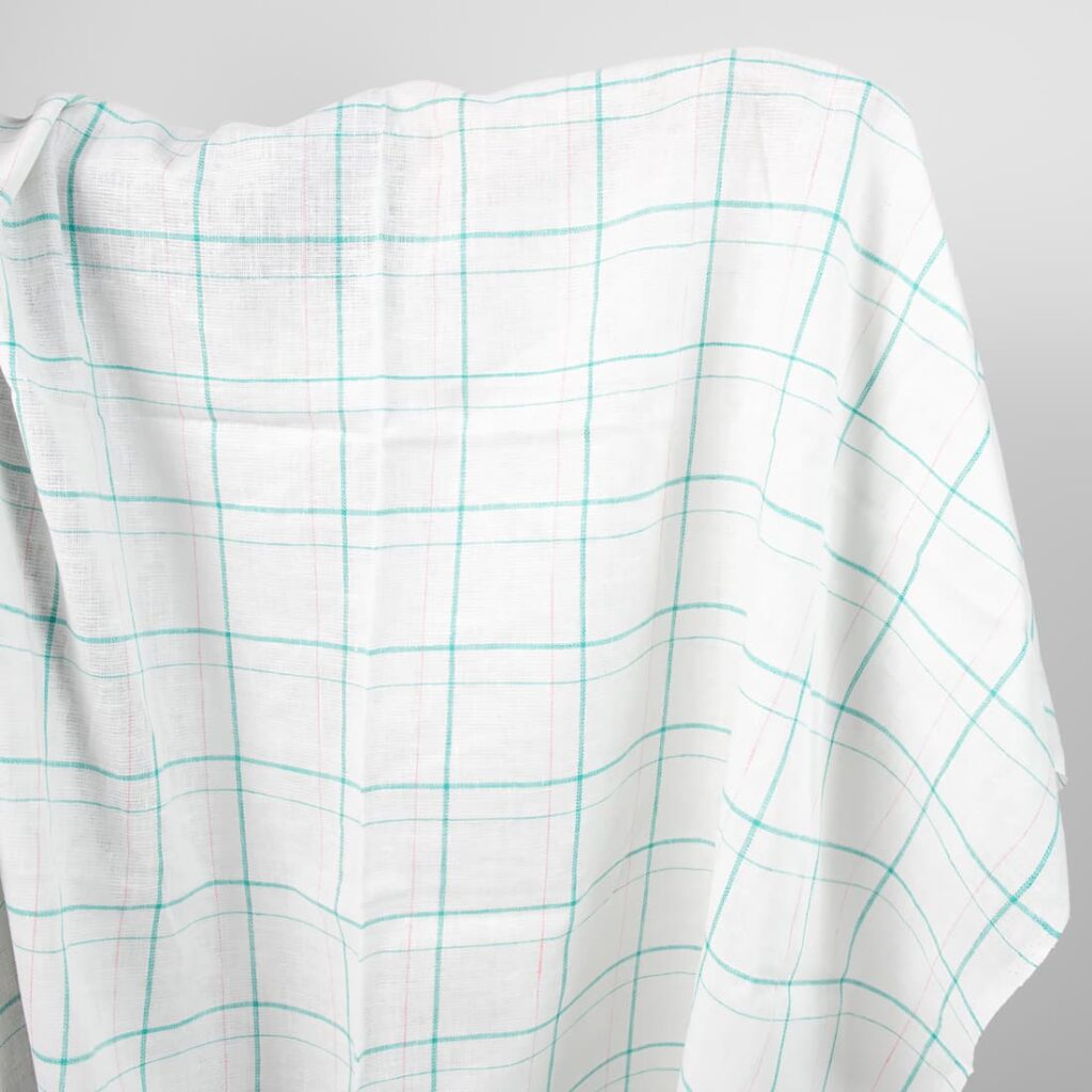 linen white green checked fabric