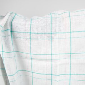 linen white green checked fabric, not washed