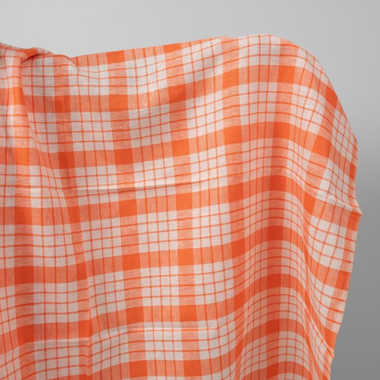 Orange checked linen fabric