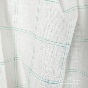 100% linen fabric in green checks.