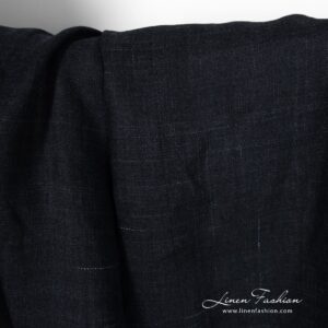 Dark blue linen fabric with white stripes