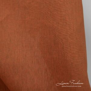 Orange wide linen fabric in plain weave pattern