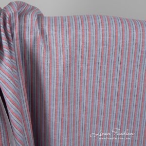 Blue and pink striped linen cotton fabric.