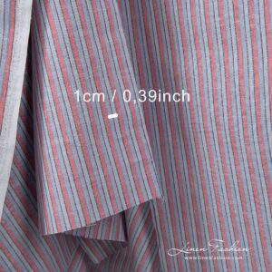 Linen cotton fabric in stripes, blue and pink.