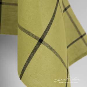 Checked light green linen cotton fabric.