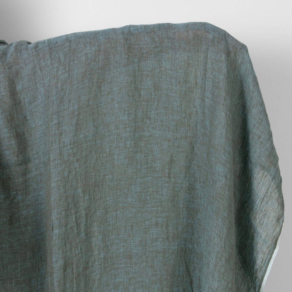 Washed linen fabric green turquoise melange sheer