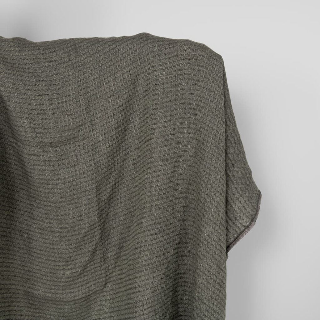Washed linen fabric dark grey and green diamond pattern