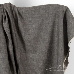Fiskebeinsmønstret linstoff i svart og naturlig lin 6 Herringbone linen fabric in black and natural linen