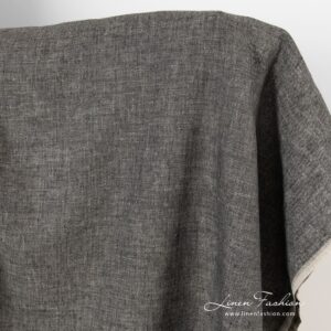 Fiskebeinsmønstret linstoff i svart og naturlig lin 7 100% linen fabric