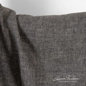 Fiskebeinsmønstret linstoff i svart og naturlig lin 8 Linen fabric in black and natural (undyed) linen color