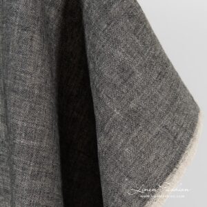 Fiskebeinsmønstret linstoff i svart og naturlig lin 10 Herringbone linen fabric, perfect for clothes and home textile