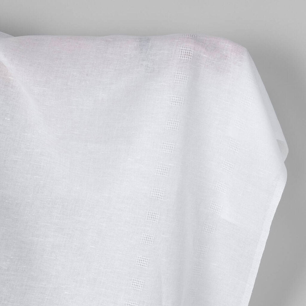 Linen cotton fabric bright white with two rows of checks