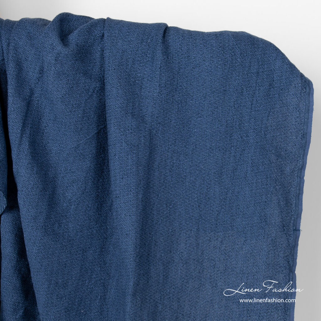 Washed dark blue canvas linen fabric