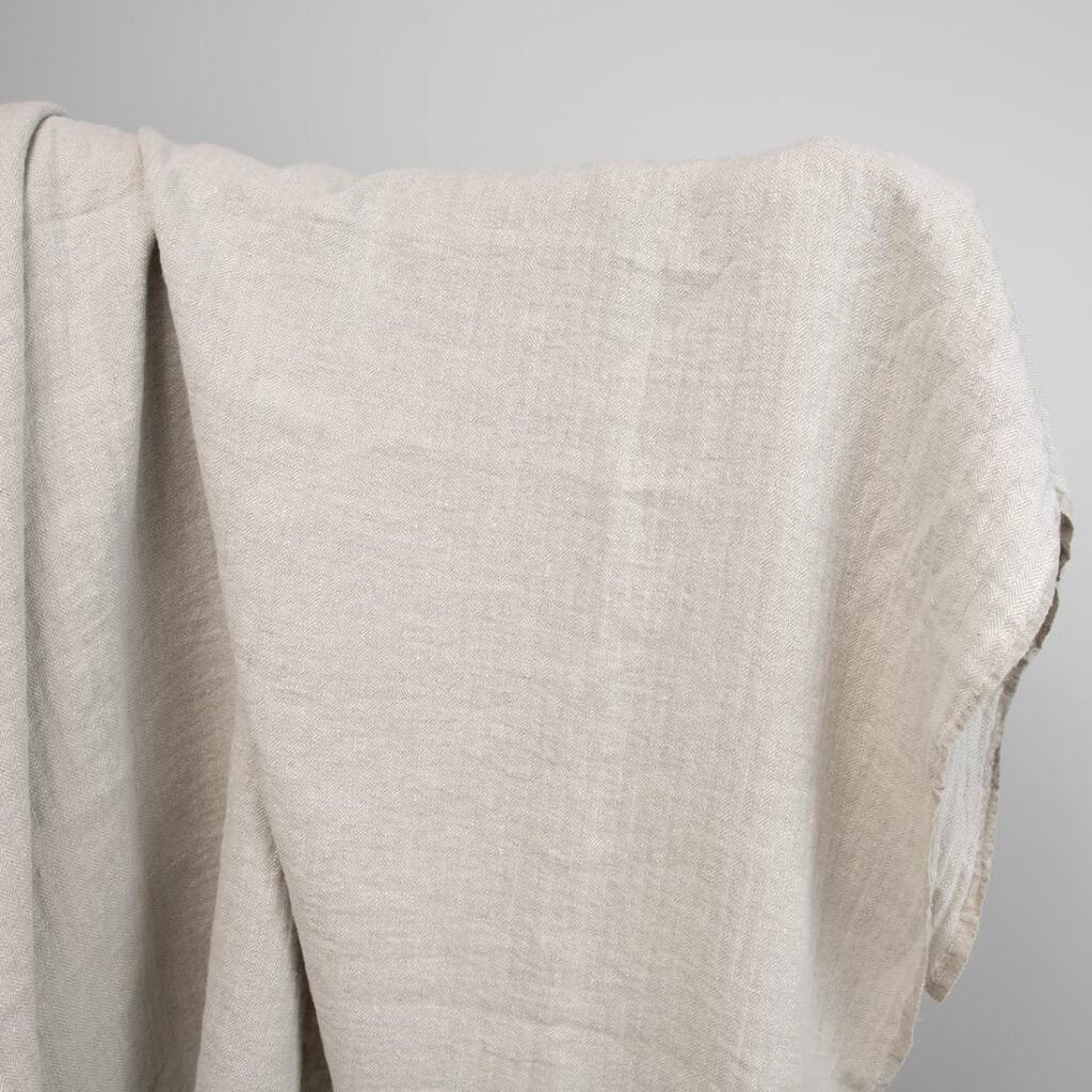 linen washed herringbone beige fabric