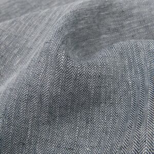 Black-white linen fabric in herringbone pattern main image