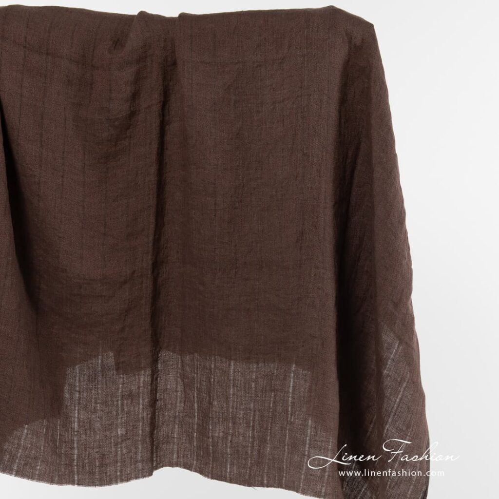 Brown linen fabric with vertical stripes.