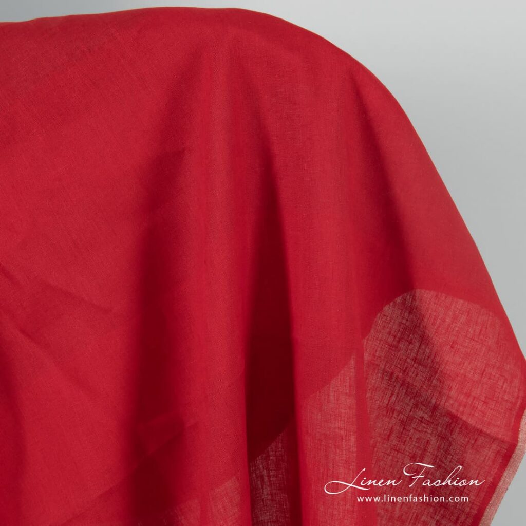 Red linen fabric in stripes