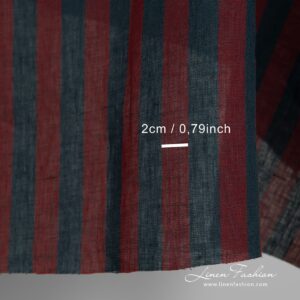Linen fabric with red and blue stripes with measurements