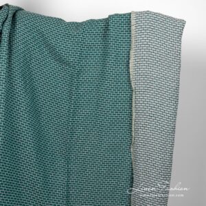 Linen cotton fabric in grey and green brick pattern