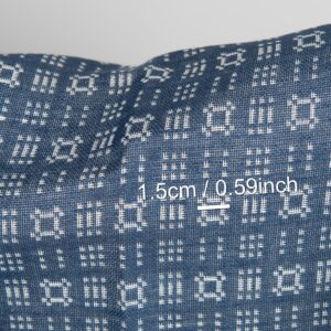Linen cotton fabric white and dark blue geometric pattern, double-layer