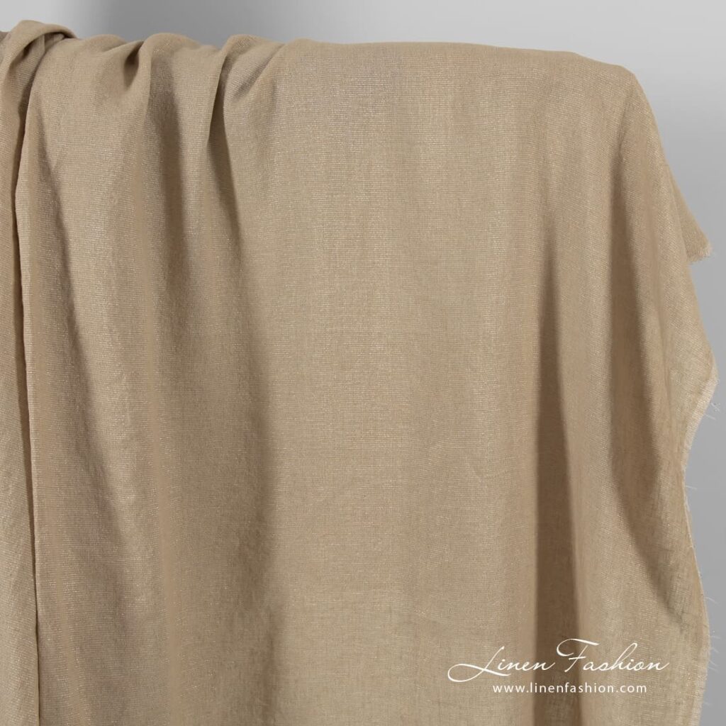 Dark beige linen fabric with silver lurex, washed