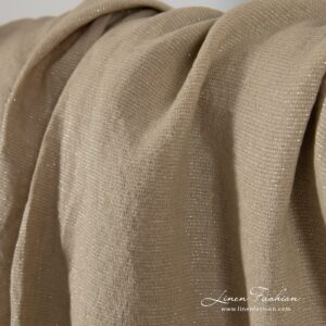 Dark beige linen fabric with silver lurex, perfect for clothes and home textile